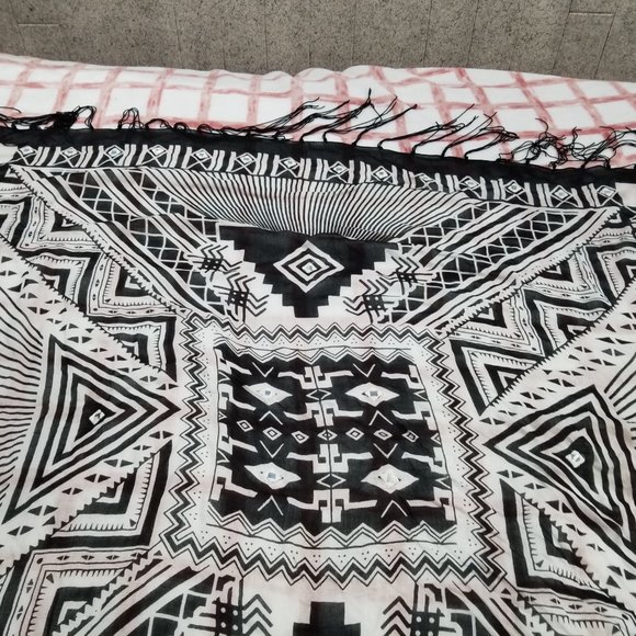 Black and White Scarf or Wrap Shawl with Sewn in Tiny Mirrors - 40 Inches Square - Picture 3 of 5